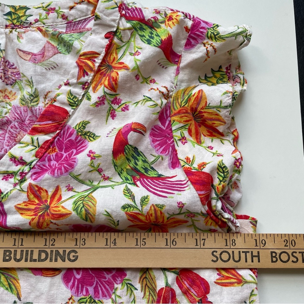 Tropical Floral Top, Flutter Sleeves, Linen Rayon blend - Picture 5 of 9